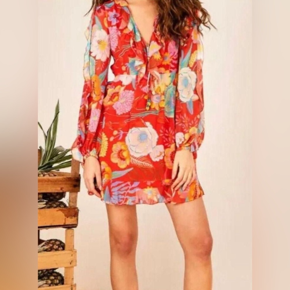 Farm Rio Red Tropical Printed Mini Dress (NWT)